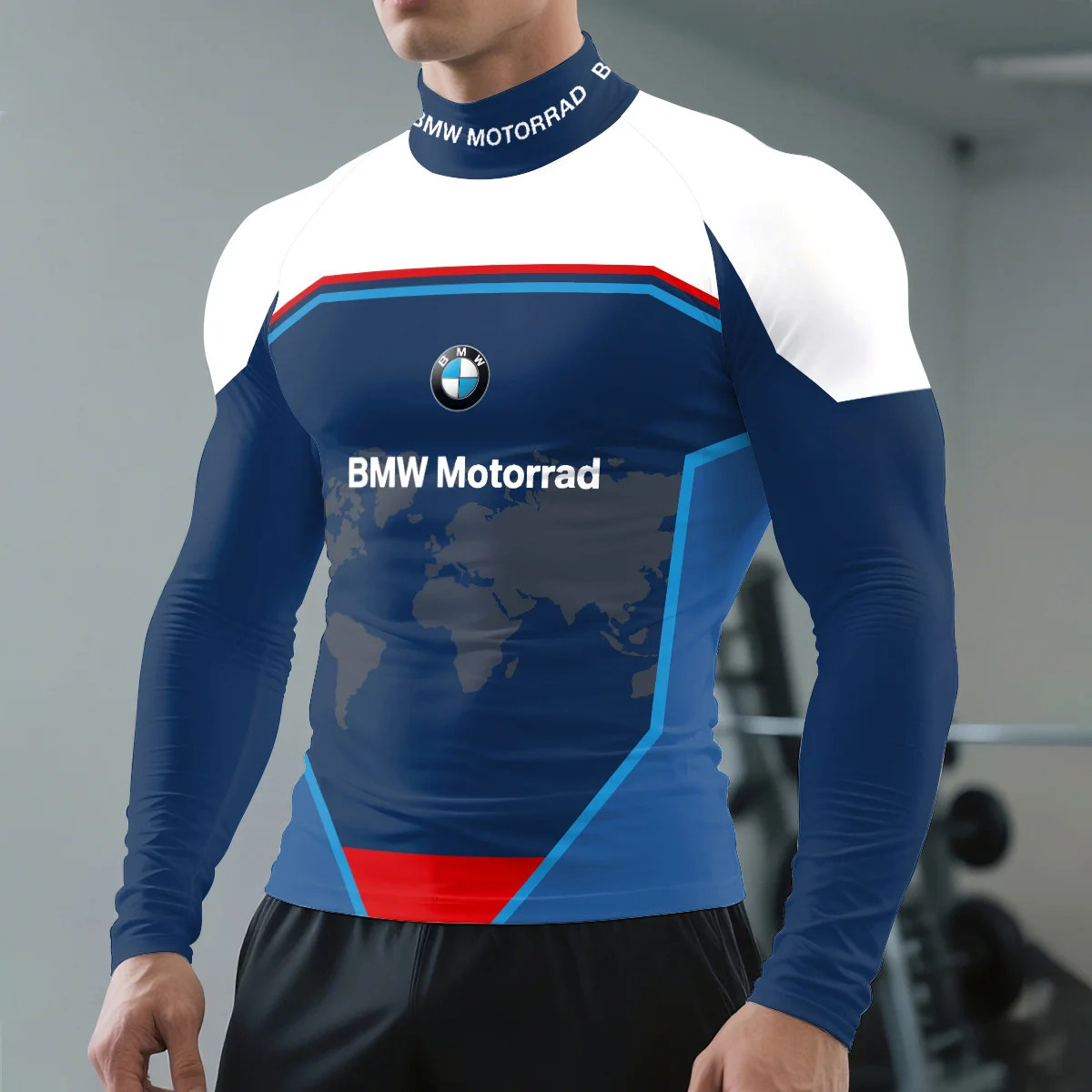 تي شيرت BMW Motorrad GS Adventure لركوب الدراجات في الهواء الطلق سريع الجفاف عصري لركوب الدراجات النارية ثقافة شبه عالية الرقبة