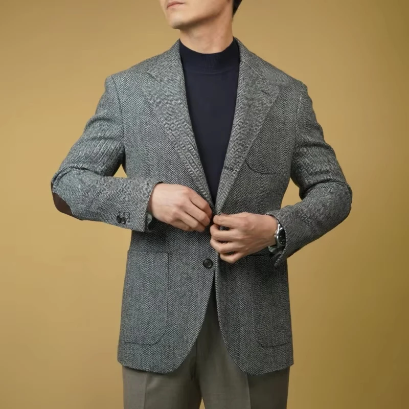 

Men's Suit CoatHerringbone Tweed Slim-fit Single-breasted Men's Formal Suit Business Suit Wedd Banquets