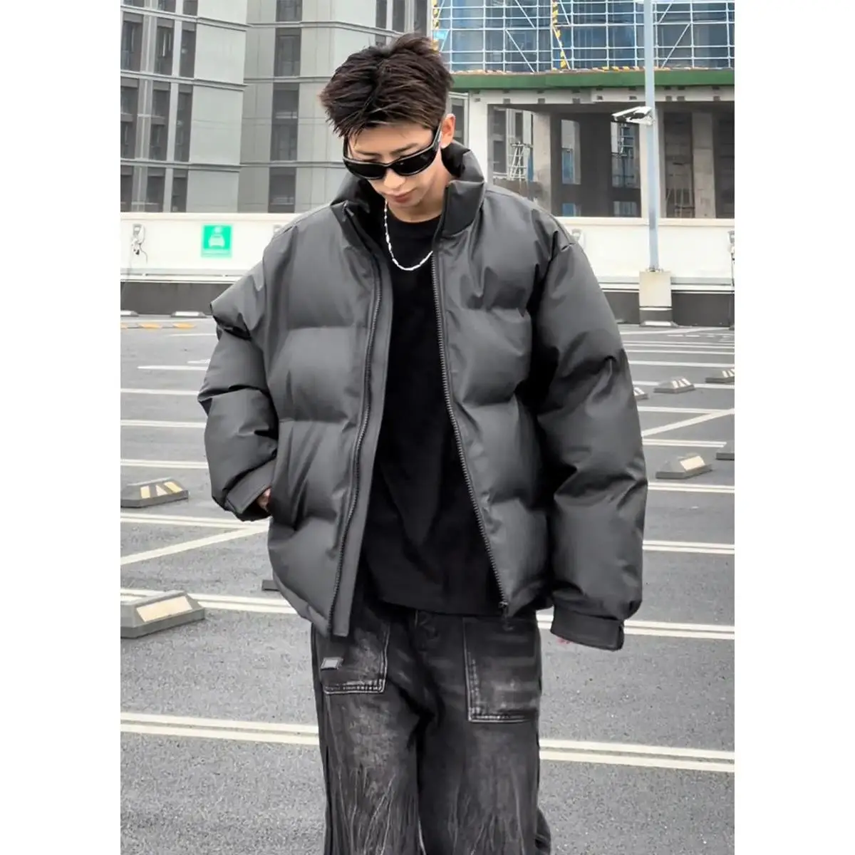 

Cleanfit Leather Cotton Jaet Men's Winter Faion Brand Haome Men's Cotton Jaet Thiened Outerwear Sli Urban Casu...