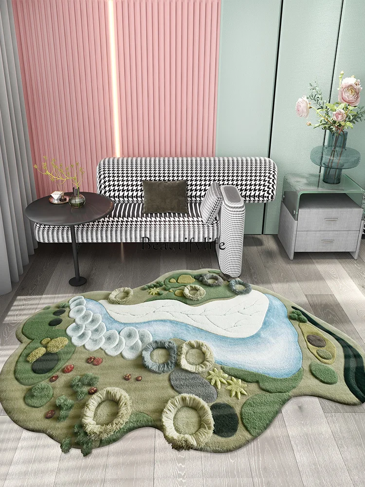 Handmade Living Room Bedroom Bedside Blanket Irregular Shaped Household Lawn Moss Wool Carpet