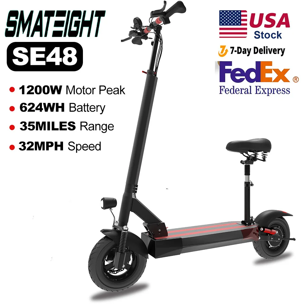 

Electric Scooter/Motorcycle with Seat for Adults 32 MPH Max Speed 1200W Motor Foldable Escooter 10 inch Tire Birthday Gift