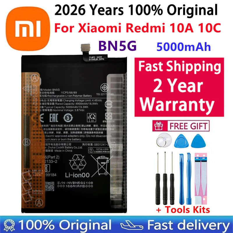 

2026 Years 100% Original New High Quality BN5G Battery For Xiaomi Redmi 10C Redmi 10A 5000mAh Batteries Bateria Fast Shipping