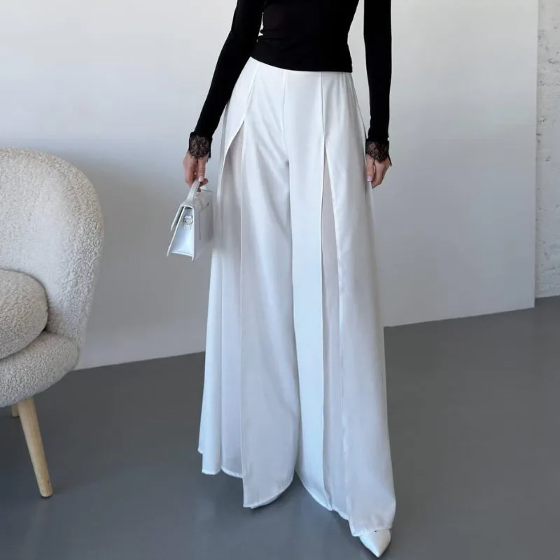 

Tsiisd Women's Fashion Mesh Wide Leg Pants Sheer Elegant Commuting Loose High Waist Party Trousers Clothes Female Pants 2026 New