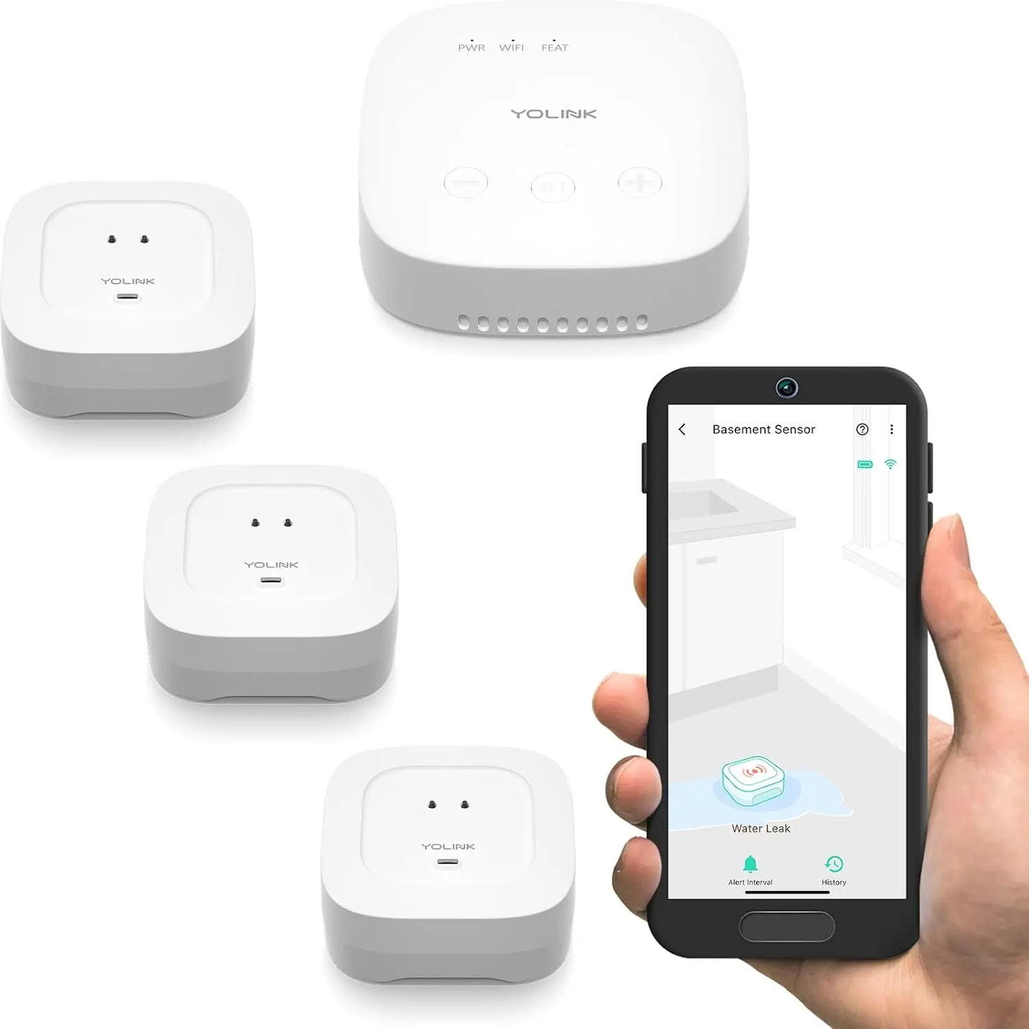 Starter Kit Smart Home: SpeakerHub e sensore perdite d'acqua 4 con allarme audio da 105 dB, confezione da 3, SMS/testo, e-mail e notifiche push