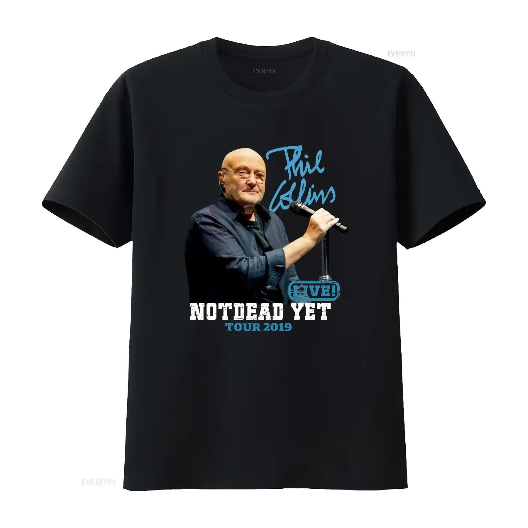 Offizielles Phil Collins Not Dead Yet Konzerttour 2019 Schwarzes T-Shirt Größe Medium mit langen oder kurzen Ärmeln, Vintage-Waschung, modisch