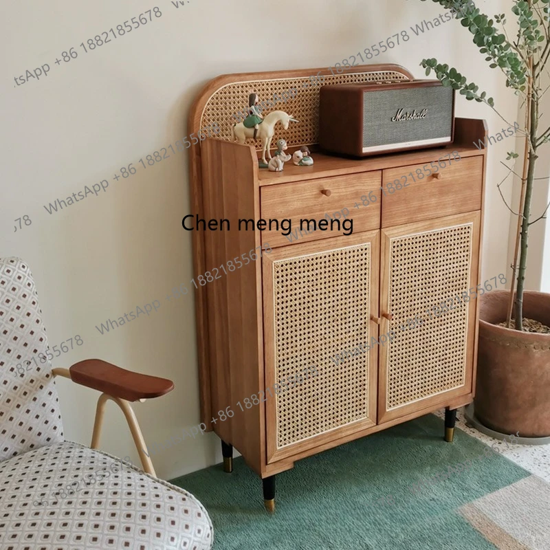 

Solid wood dining side, rattan entrance, Nordic living room storage cabinet, modern tea, locker