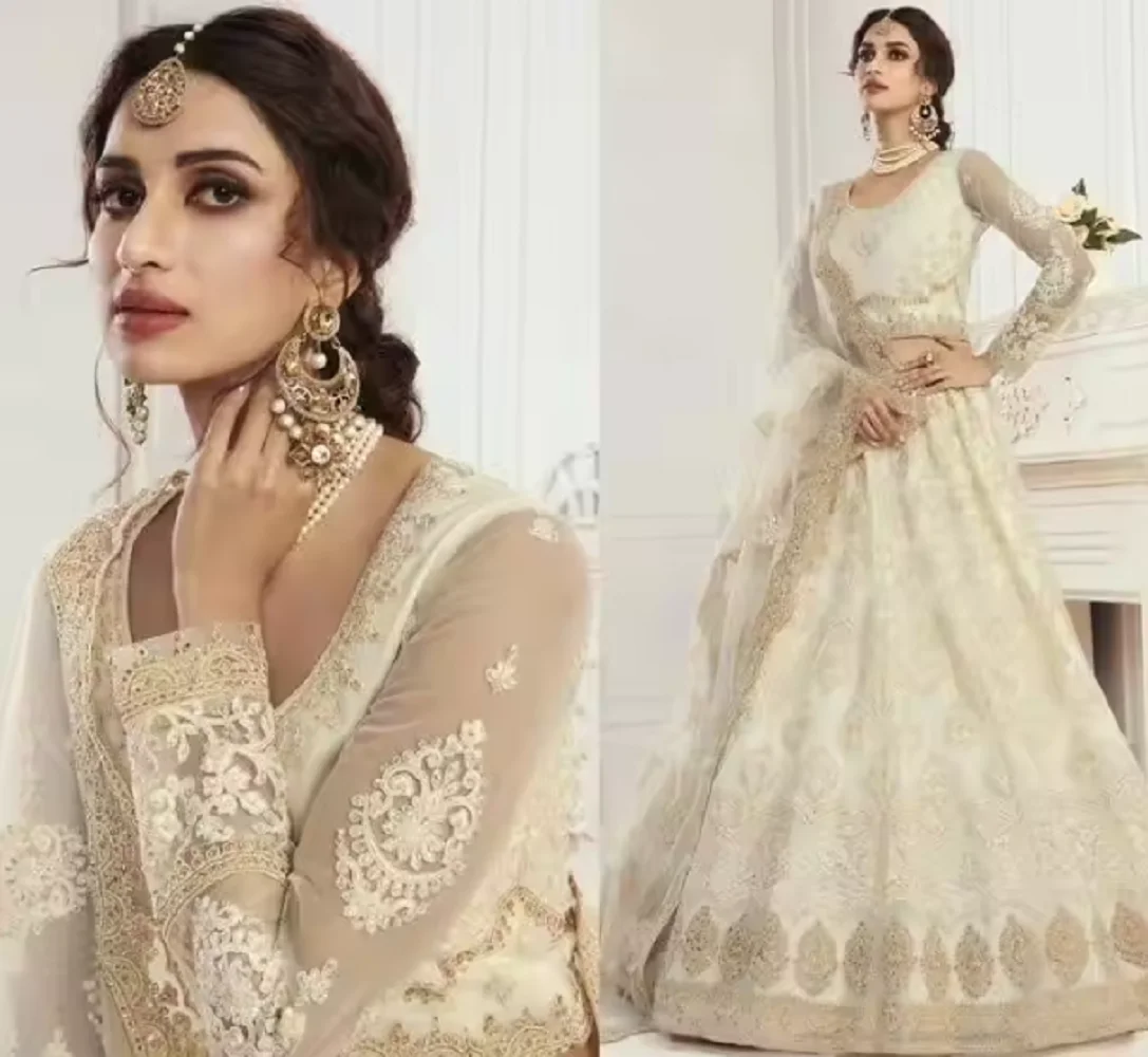 

Индивидуальные платья для выпускного вечера цвета слоновой кости с запахом Lehenga Choli с вышивкой Дупатта девичье индийское азиатское вечернее платье с длинными рукавами Choli