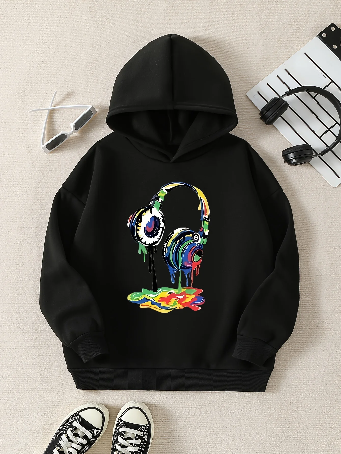 

Men's Hooded Sweatshirt, Made of Casual Polyester Fabric, with Random Prints, Long Sleeves and A Loose Fit.