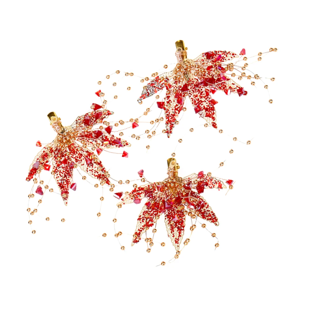 

3pcs Headpiece Hair Clips Alloy Leaf Bead Crystal Decor Bridal Party Accessory Wedding Hairpin Bride Hair Jewelry