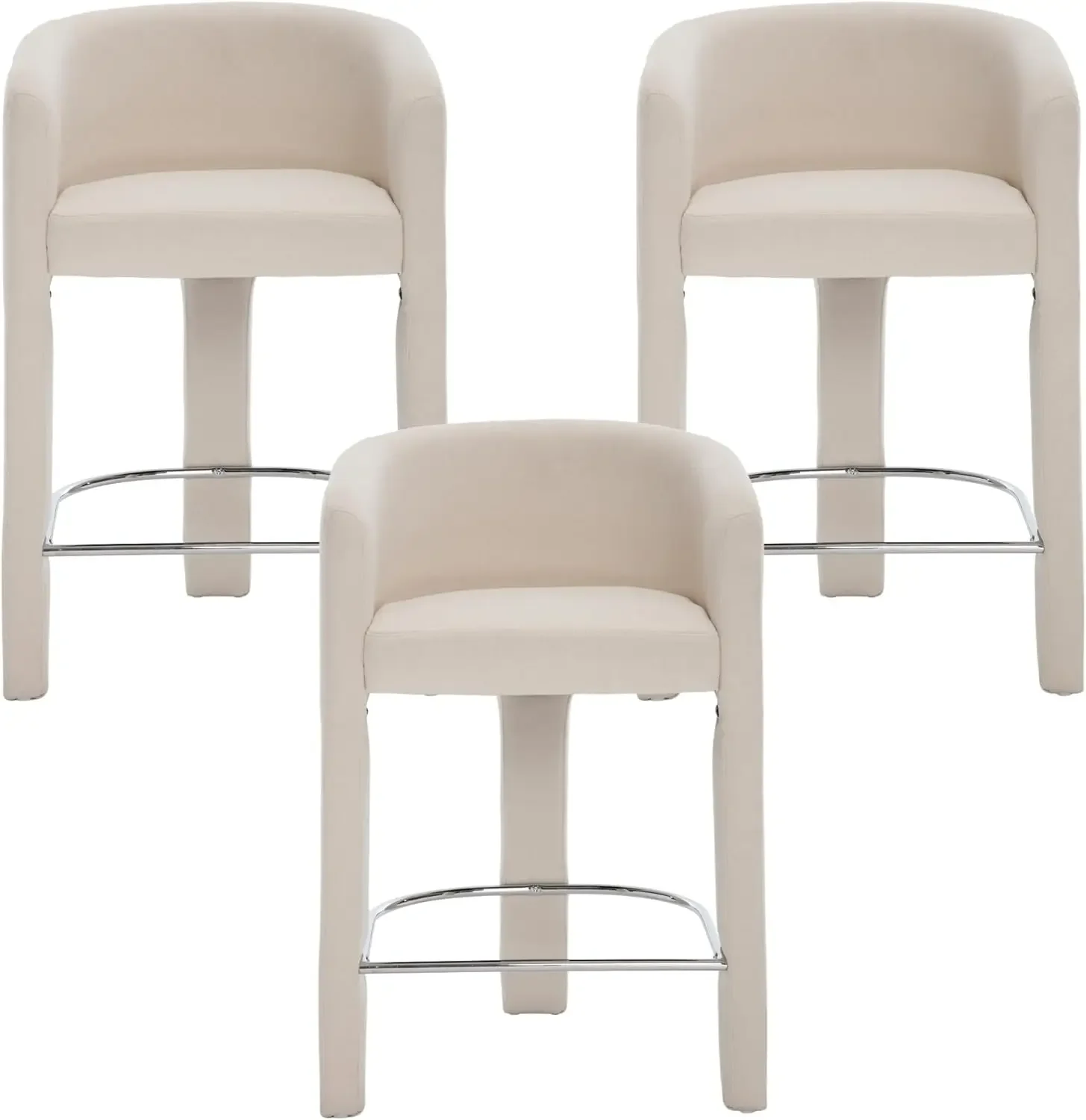 Modern Upholstered Counter Height Bar Stools Set of 3, 26 Inch Linen Bar Stools with Open Back Comfortable Breakfast Bar Chairs