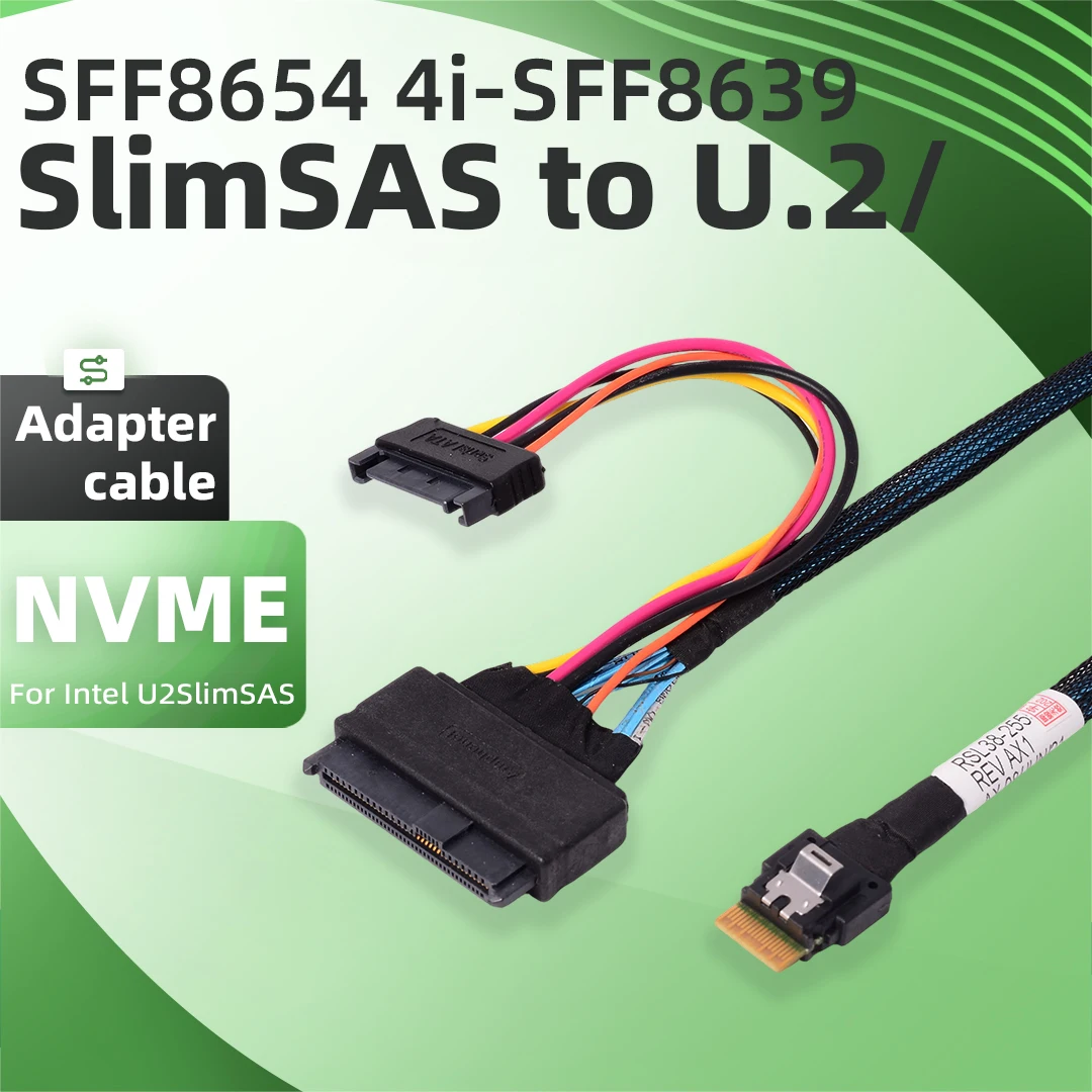 Slimline Kit SFF 8654 to 8639 Solid State NVMe Hard Disk SSD Cable Adapter Compatible with Intel U2SlimSAS