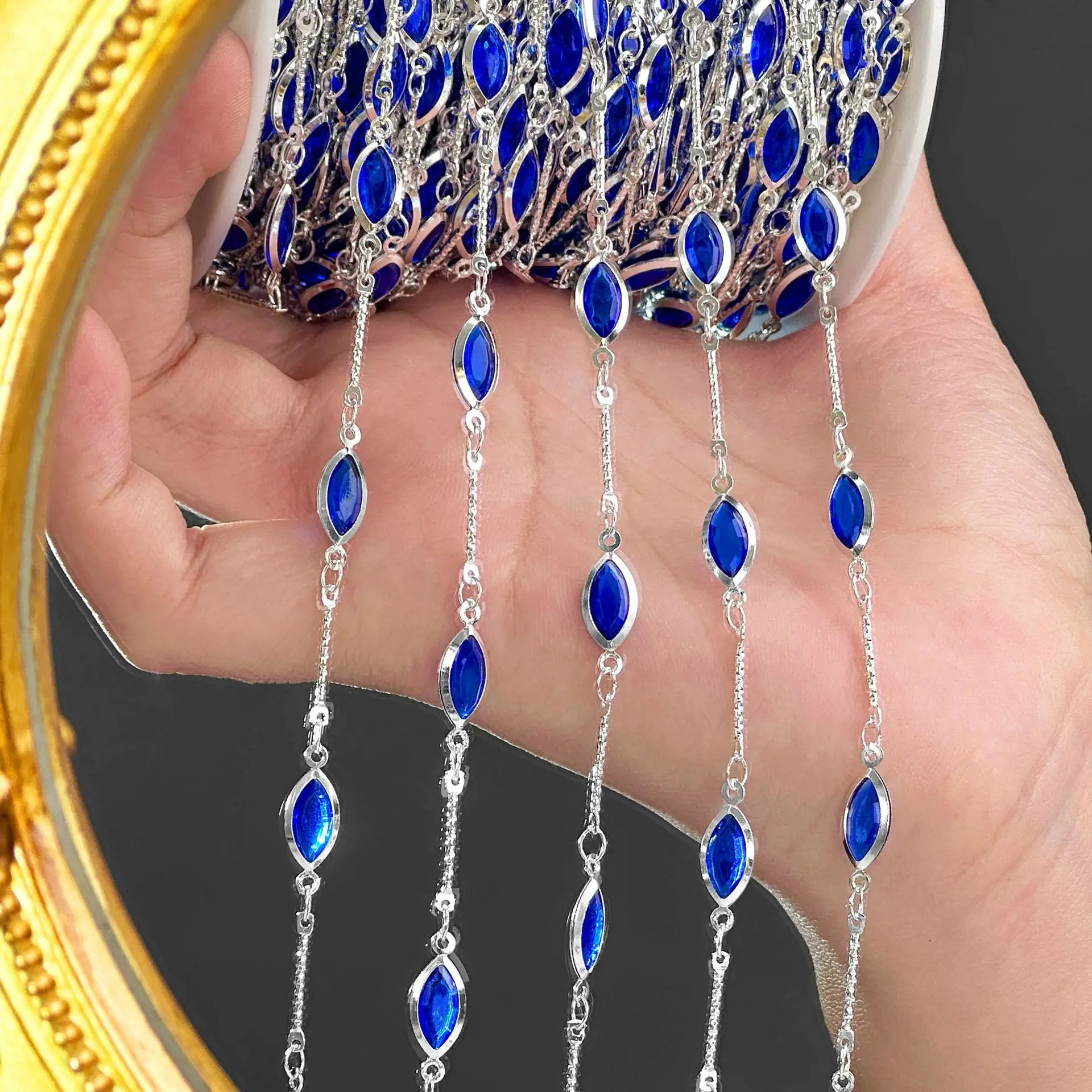 1 Meter 18K vergoldete Messing-Ovalösenkette, schwarze Glieder für Handarbeiten, DIY-Schmuckketten, Halsketten, Armbänder, Zubehör für die Schmuckherstellung – Detail 6