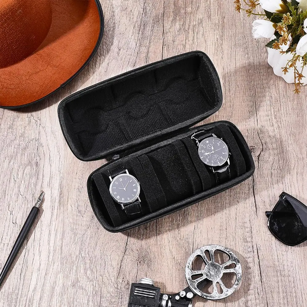 

3 Slots Travel Watch Case, Hard Shell Watch Case Zippered Storage Organizer Box with Soft Foam Pillows Portable Compact