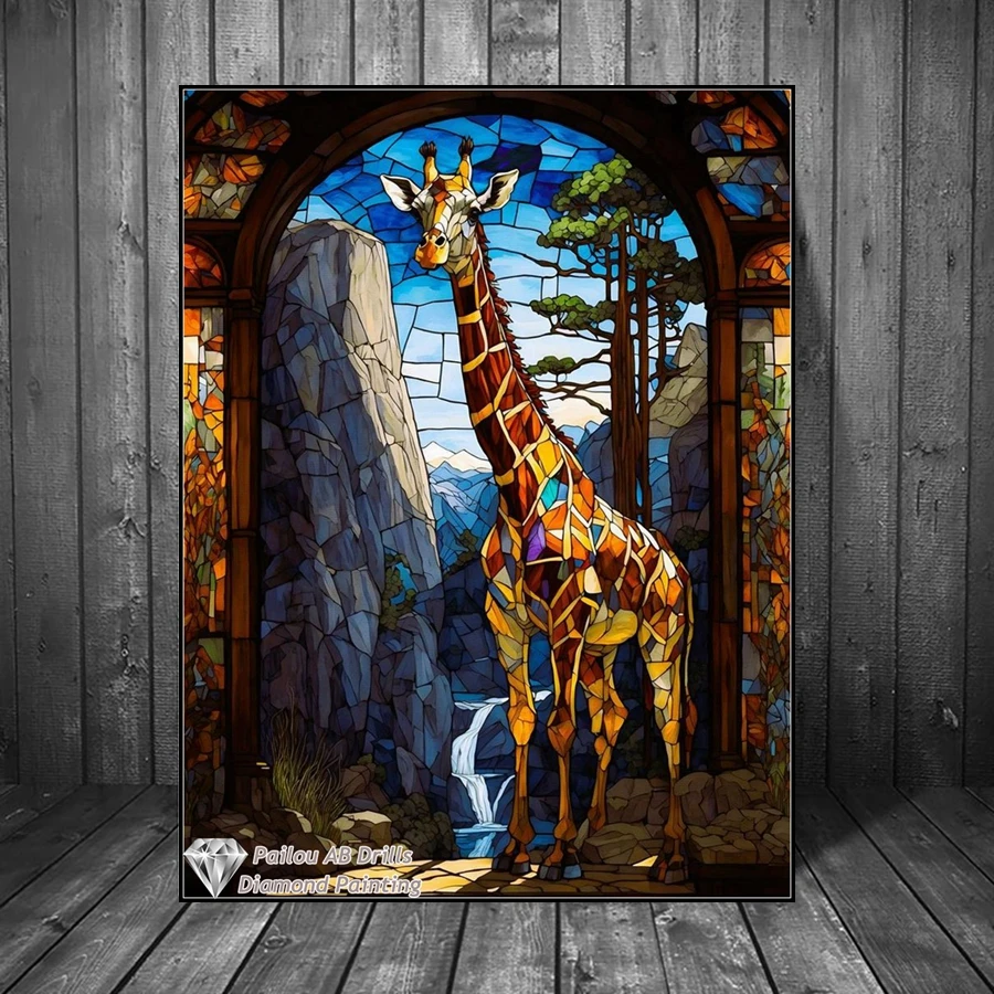 Fantasy Stained Glass Dragon Peacock Wolf Animal Diamond Art Painting 5d Diy Fox Fish Cross Stitch Mosaic Room Decor - view 2