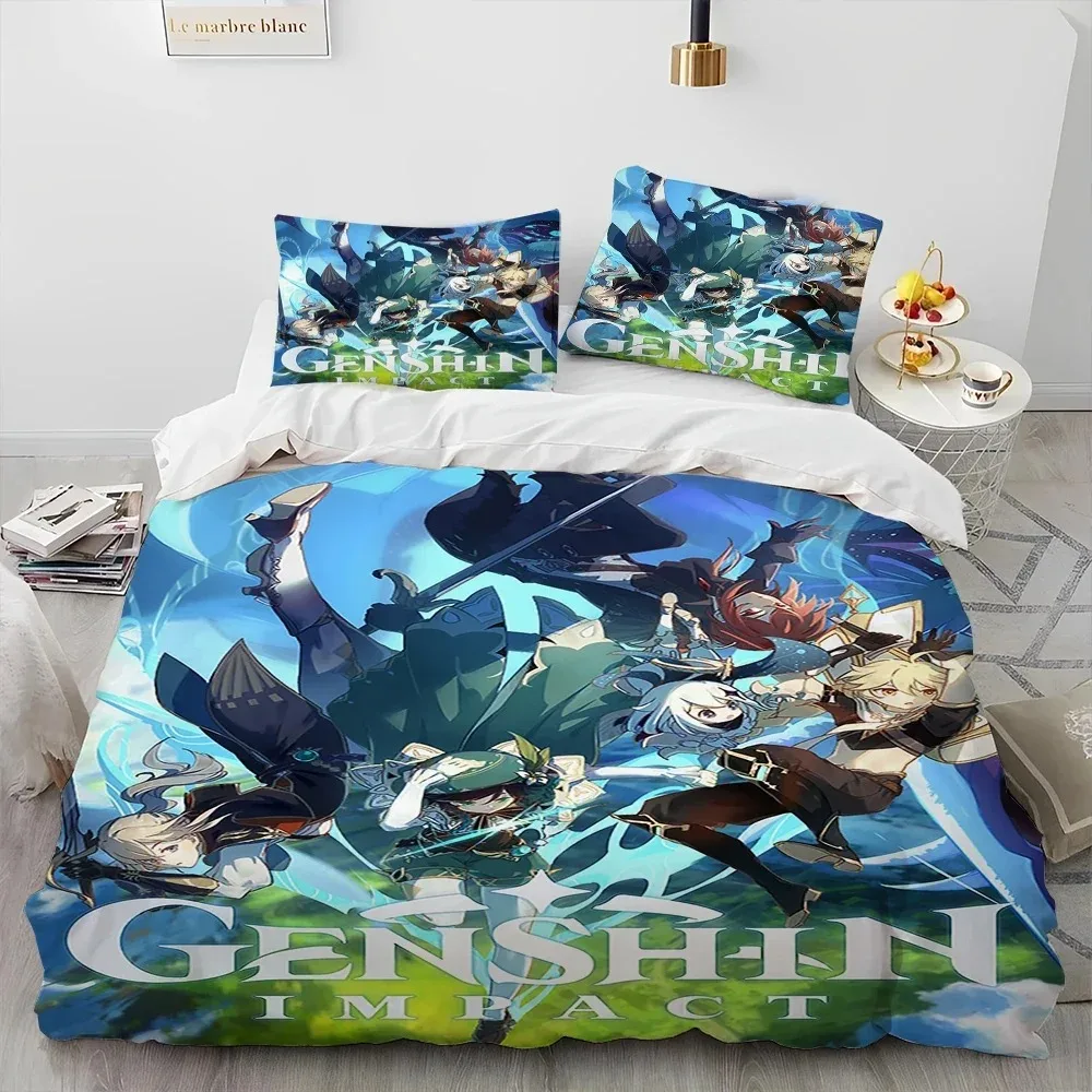 

Genshin Impact Game Gamer Cartoon Comforter Bedding Set,Duvet Cover Bed Set Quilt Cover Pillowcase,king Queen Size Bedding Set