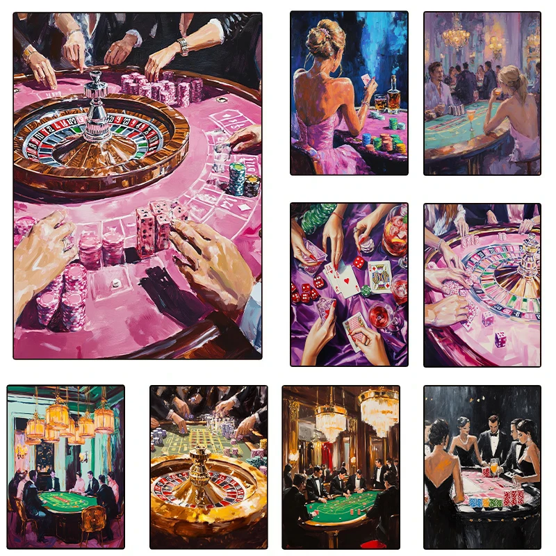 1 cuadro de lienzo sin marco, pintura de lujo, elegante mesa de póker de casino, pósteres de ruleta de alto riesgo, impresión en lienzo, arte de pared, imagen decorativa