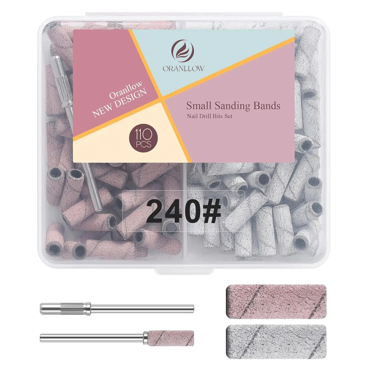 110pcs Sanding Bands for Nail Drill, 3.1mm Mandrel, 240 Grit Fine File for Acrylic, Gel, Manicure & Pedicure