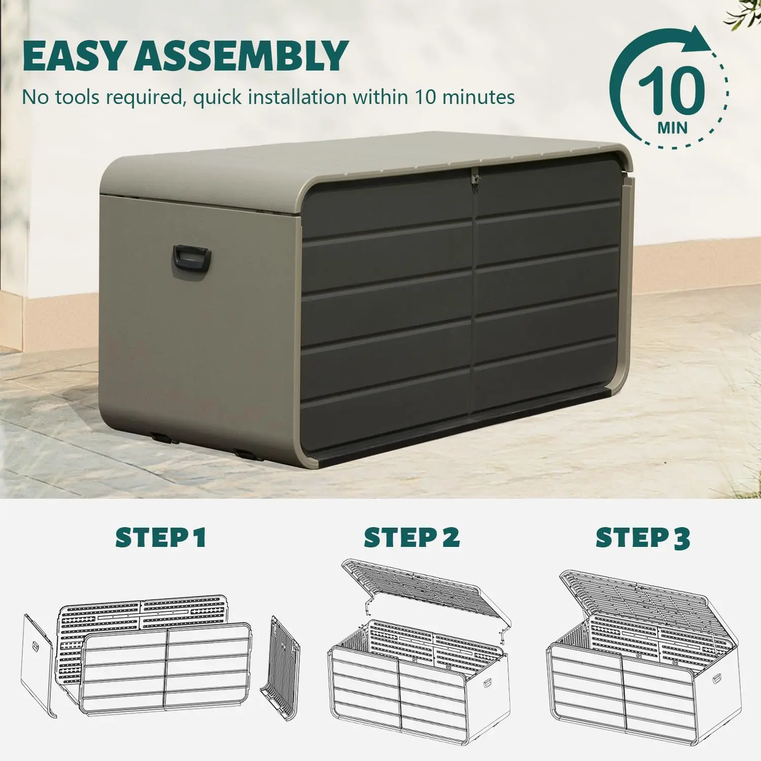 ！@200-Gallon Outdoor Storage Box with Lockable Lid Waterproof and UV-Resistant Deck Box for Patio Furniture and Garden Tools