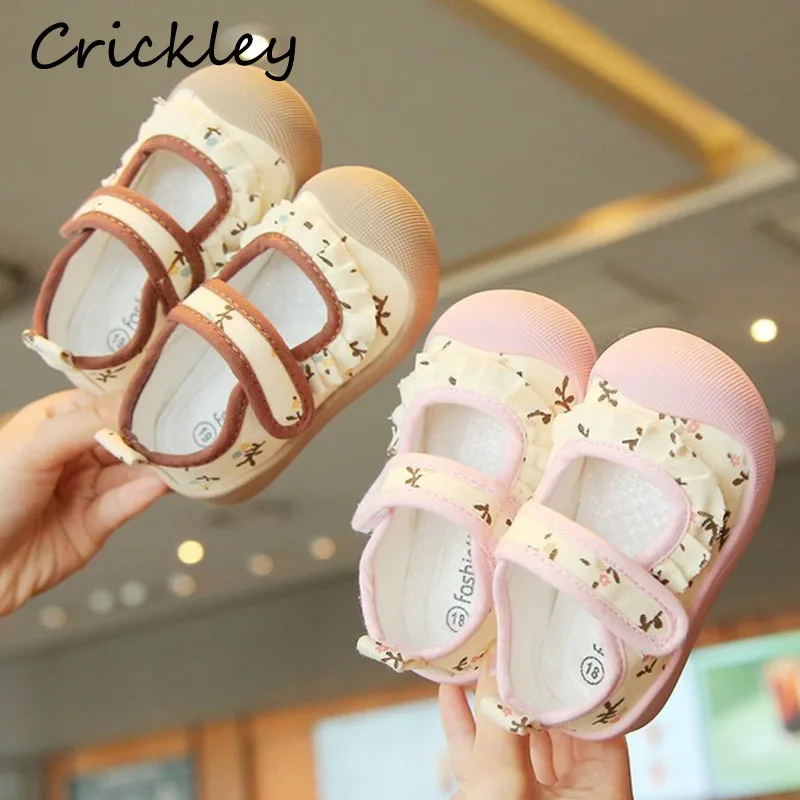 

Flowers Printed Baby Girls Casual Shoes Ruffles Shallow Toddler Kids Canvas Shoes Anti Slip Hook Loop Children Sneakers