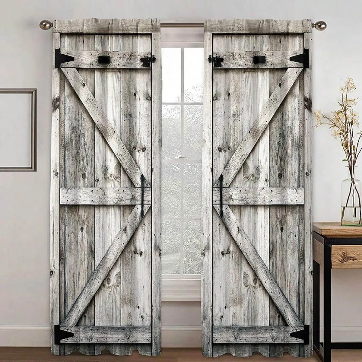 2 Pieces, Vintage Wooden Door Pattern Printed Curtains,Window Curtains, Decorative Curtains For Bedroom, Living Room And Kitchen