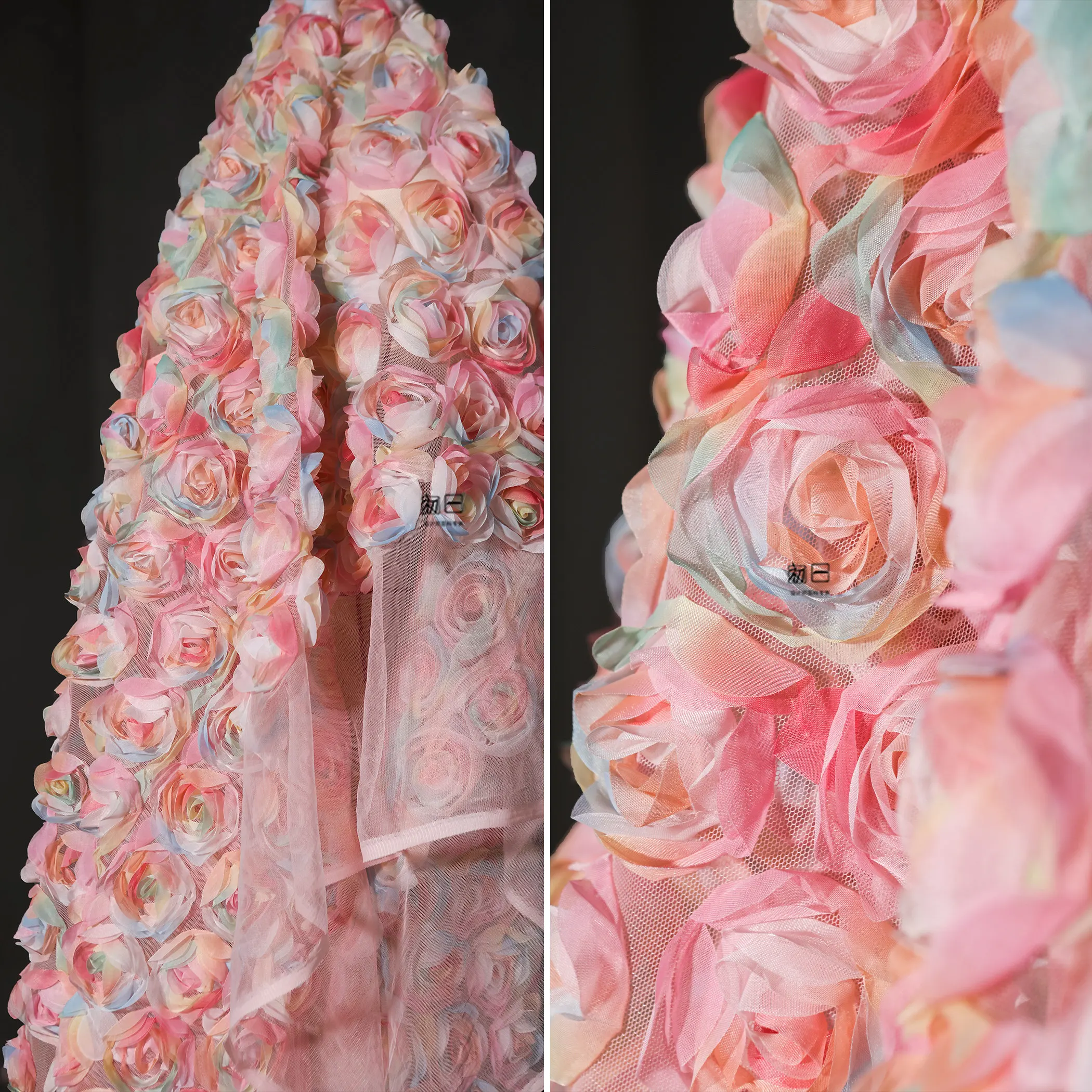Pink Three-Dimensional Rose Semi-Transparent Yarn DIY Creative Dress Wedding Dress Background Decoration Designer Fabric