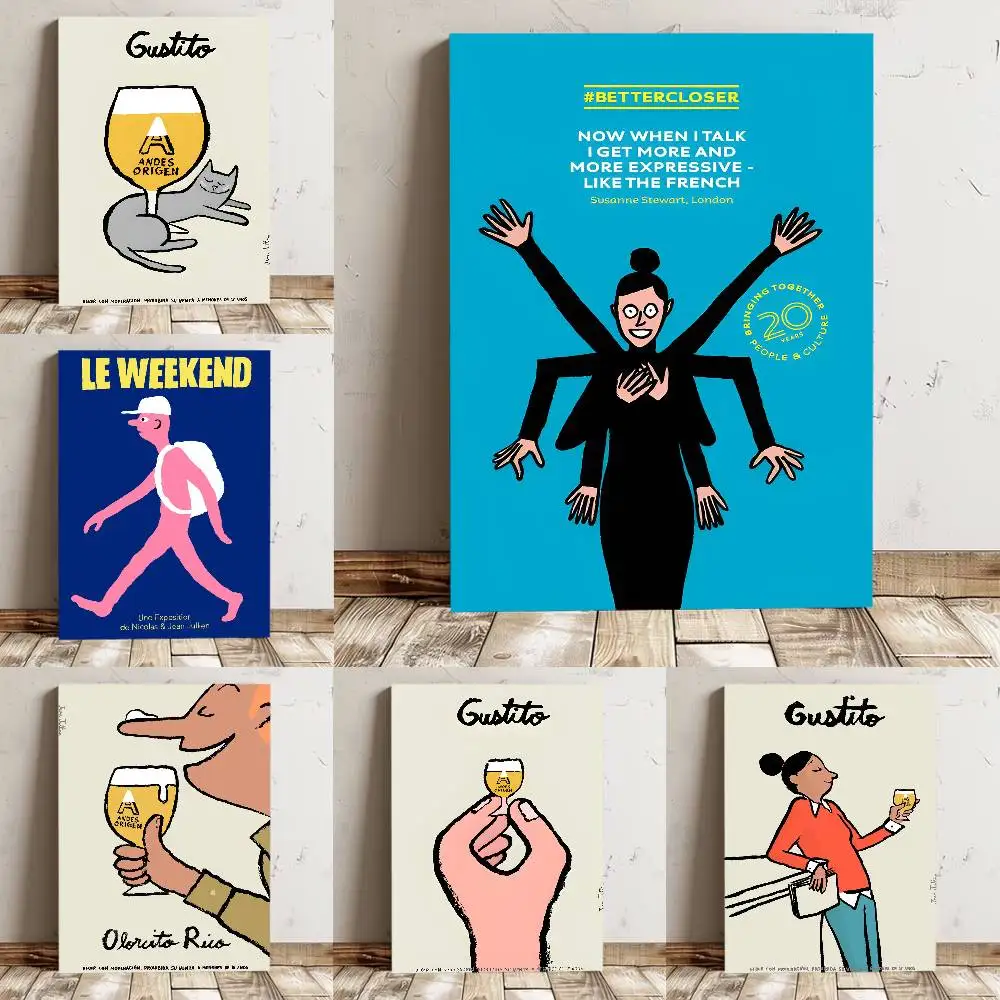French Illustrator Jean Julie Poster High Quality Print Waterproof Wall Art Sticker For Bar Living Room Decor Gift