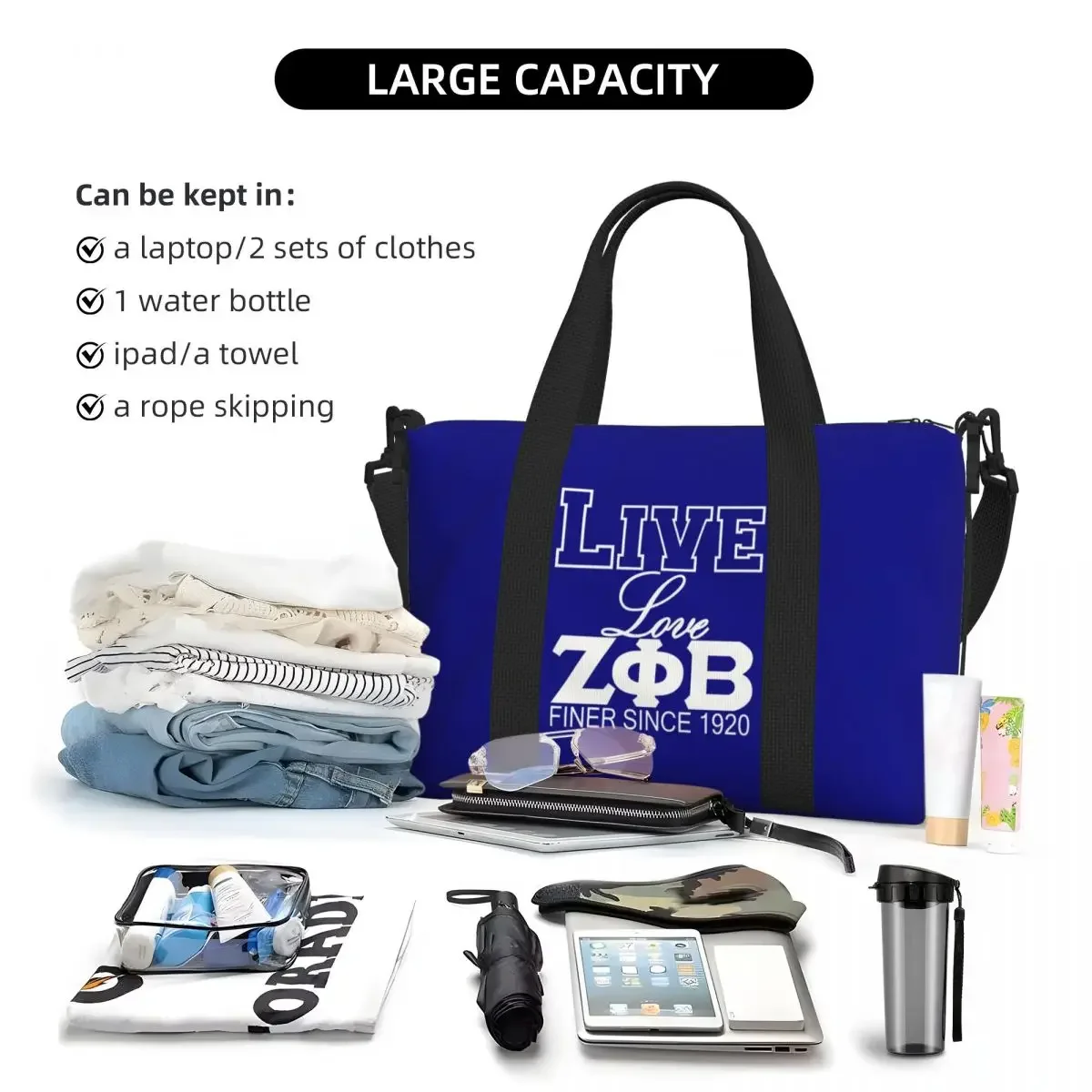 مخصص لايف الحب ZPB 1920 البقالة حمل أكياس التسوق النساء سعة كبيرة زيتا فاي بيتا اليونانية رسالة الشاطئ رياضة حقائب السفر