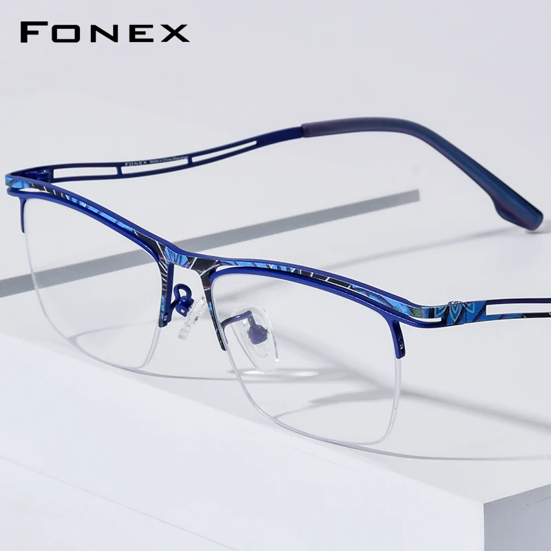 FONEX Titanium Glasses Frame Men 2026 Brand Design Semi-Rimless Square Eyeglasses Half-Rim Japanese Ultralight Eyewear 85890
