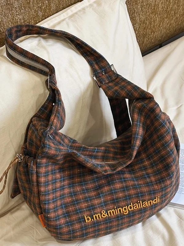 

Женская сумка через плечо с напуском и вышивкой в стиле ретро, большая вместительная повседневная сумка через плечо, пригородная большая сумка