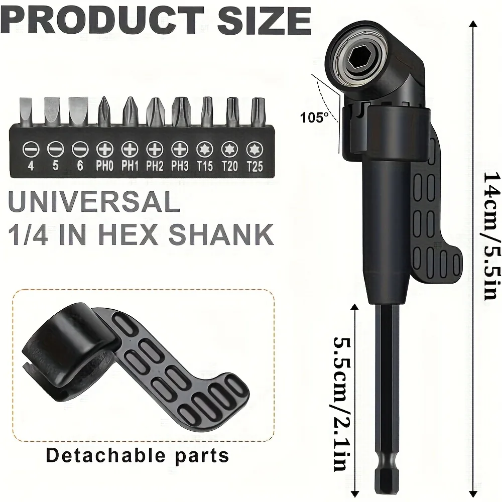 17pcs Flexible Drill Bit Extension, Include 3pcs Rotatable Socket Adapter 2pcs Hex Shank 105° Right Angle Drill Attachment 10 Sh