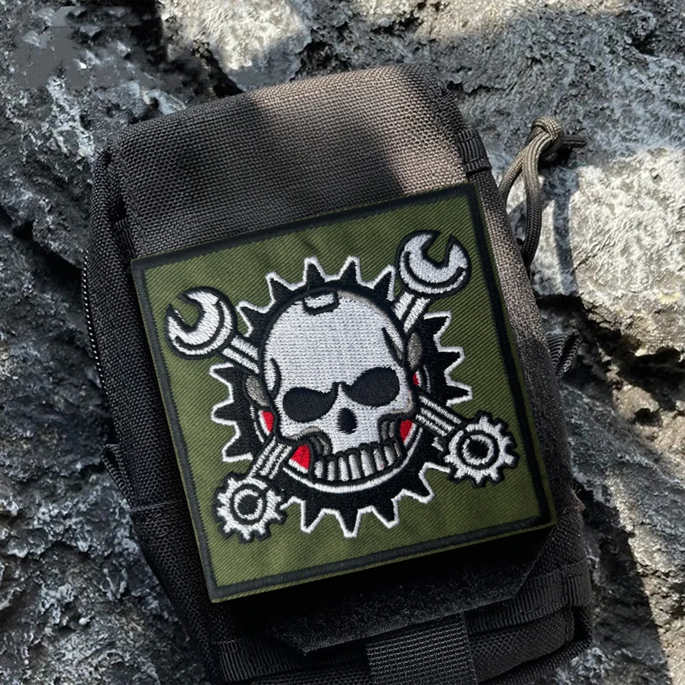 Parche táctico bordado calavera mecánica con gancho y bucle - imagen 4
