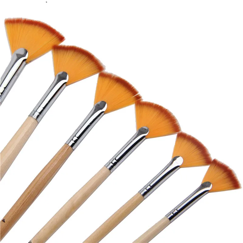 Duplo Nylon Cabelo Acrílico Brush Set, Forma Fan, Pintura a óleo Pen, Acrílico Suit, Art Supply, Artista, grande área, 6pcs