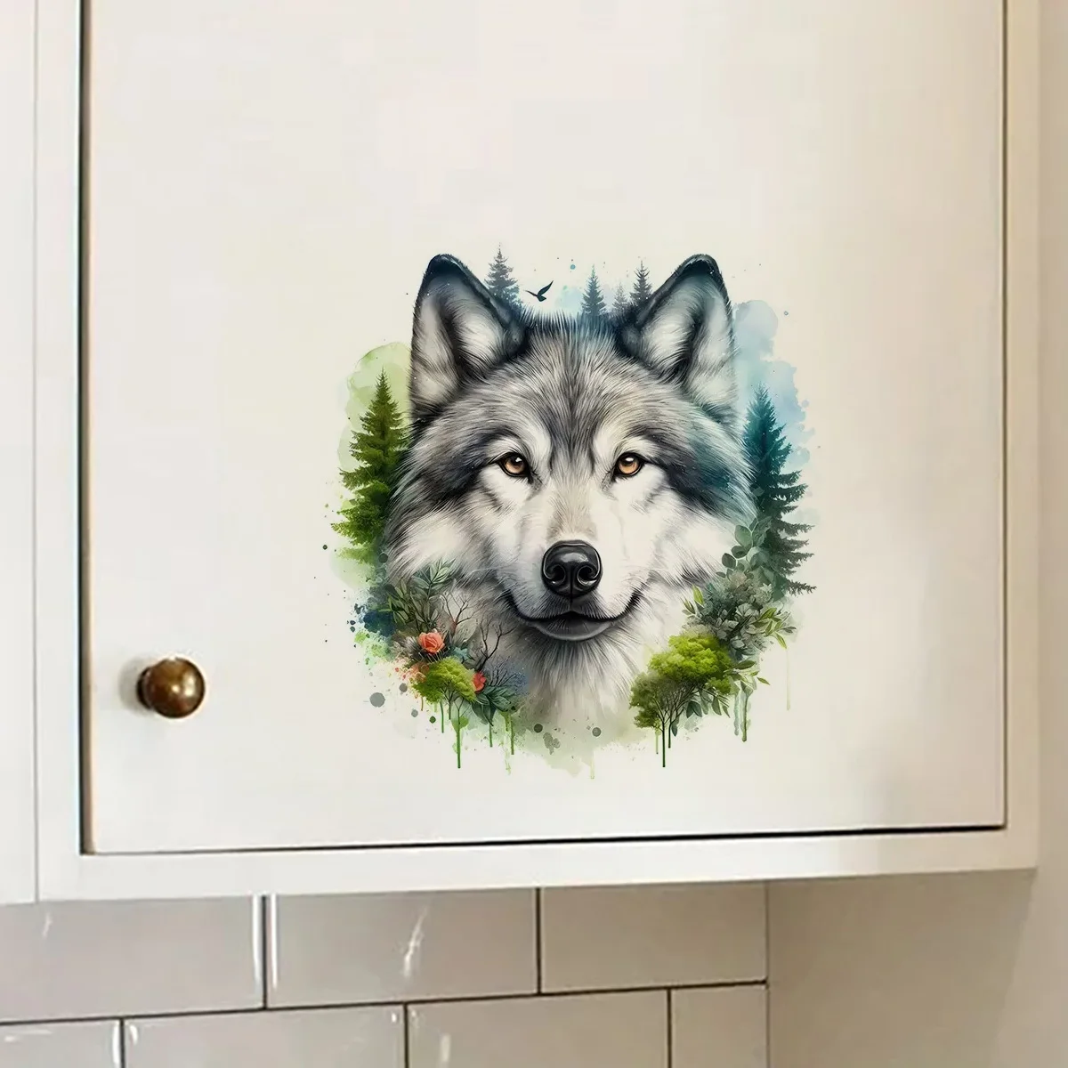 Wolf Head Forest Toilet Stickers, Bright Bathroom for Home Decoration, Vinyl Decals, Art Wall Paper, Outdoor Indoor Use