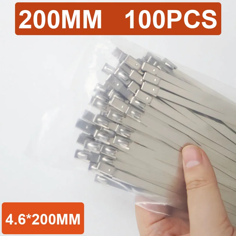 100PCS 304 Stainless Steel Zip Ties Width Heavy Duty Multi-Purpose Self-Locking Cable Ties for Machinery Vehicles Exhaust 4.6mm