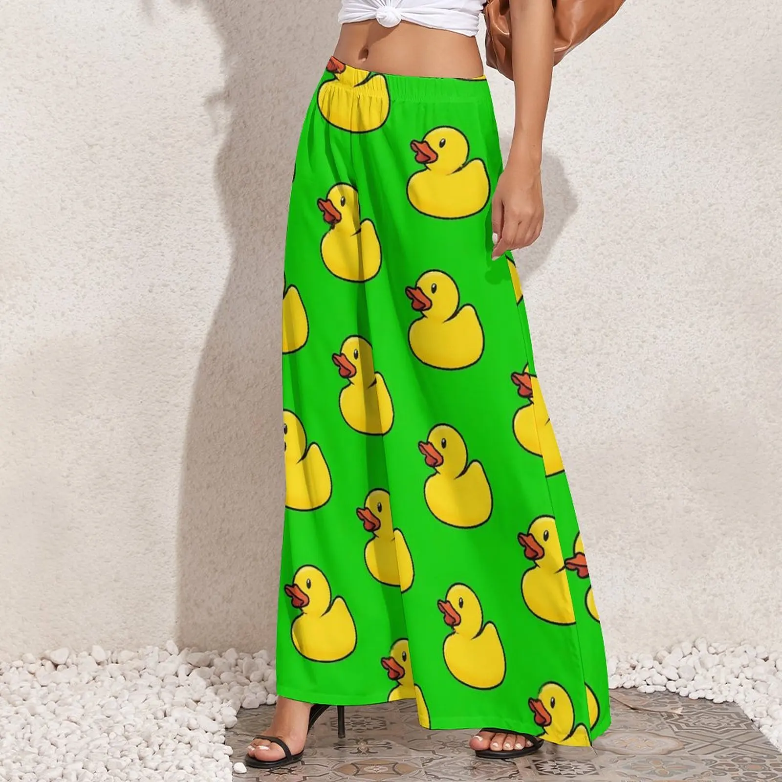 Rubber Ducks Pants High Waist Cute Animal Elegant Trousers Harajuku Design Wide Leg Pants