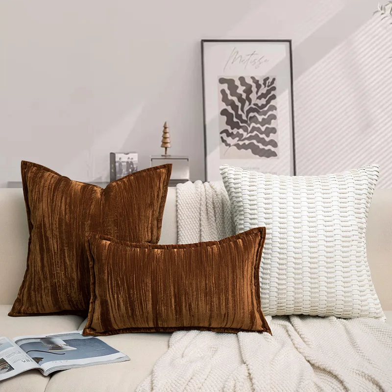 30x50/45X45/50x50CM Brown Splicing Throw Pillow Cover Light Luxury Stamping Waist Cushion Cover Decor Home Decorative Pillowcase