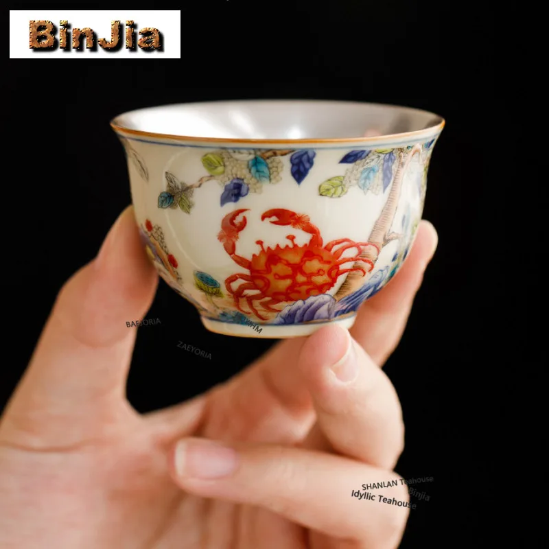 60ml Gilt Silver Plant Ash Lotus Crab Maple Teacup Elegant Tea Bowl Jug Tea-tasting Fragrance Cup Jianzhan Master Cups Teaware