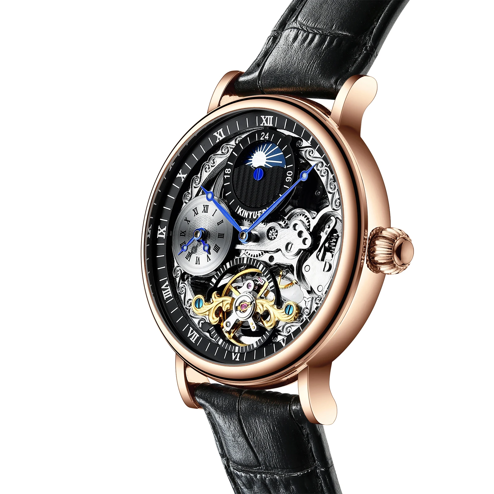 ساعة KINYUED للرجال مع ساعة ميكانيكية أوتوماتيكية توربيون هيكل عظمي للرجال، ساعة ميكانيكية للرجال