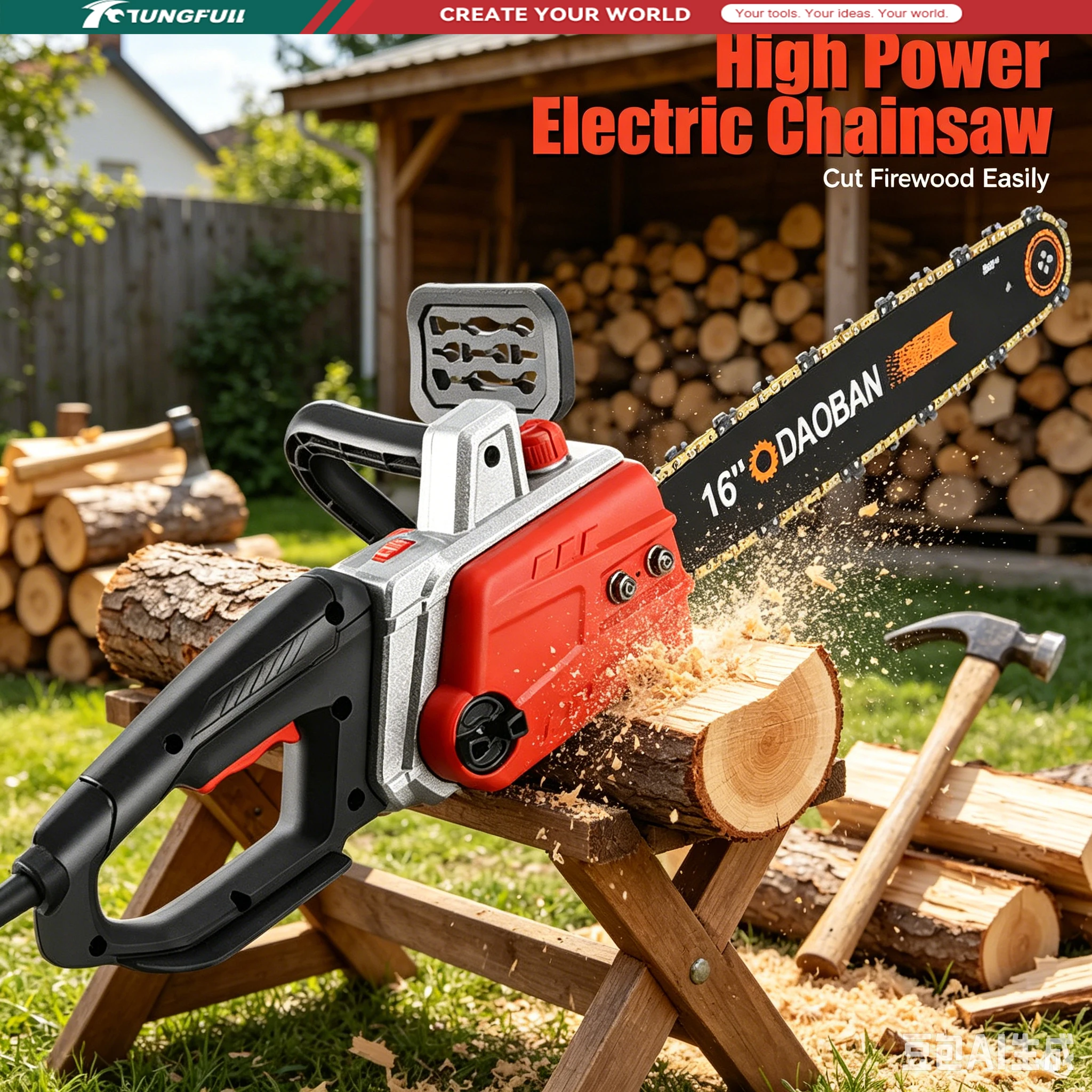 TUNGFULL Electric Chainsaw 16 Inch Corded 220V Brushless Handheld Chain Saw for Wood Felling Cutting