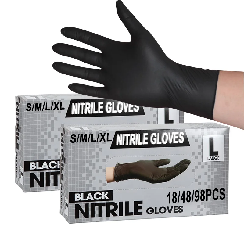 100PCS black nitrile gloves latex free elastic disposable household cleaning gloves suitable tattoo auto repair food handling