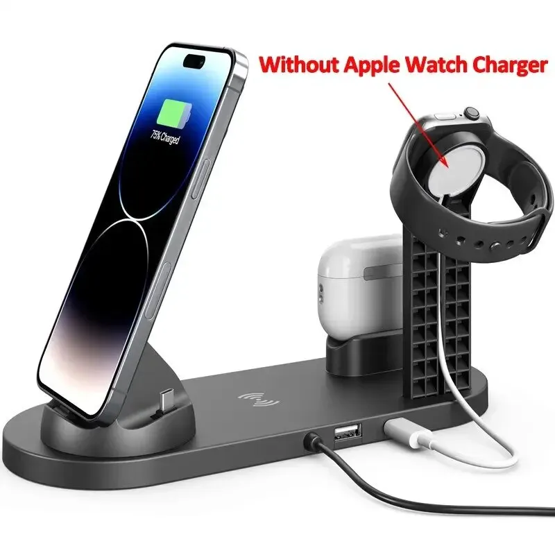 ワイヤレス充電器スタンド,iphone,7 in 1, 15, 14, 13, 12, 11,x,Apple,watch,Airpods,デスク,電話充電器,急速充電ステーション