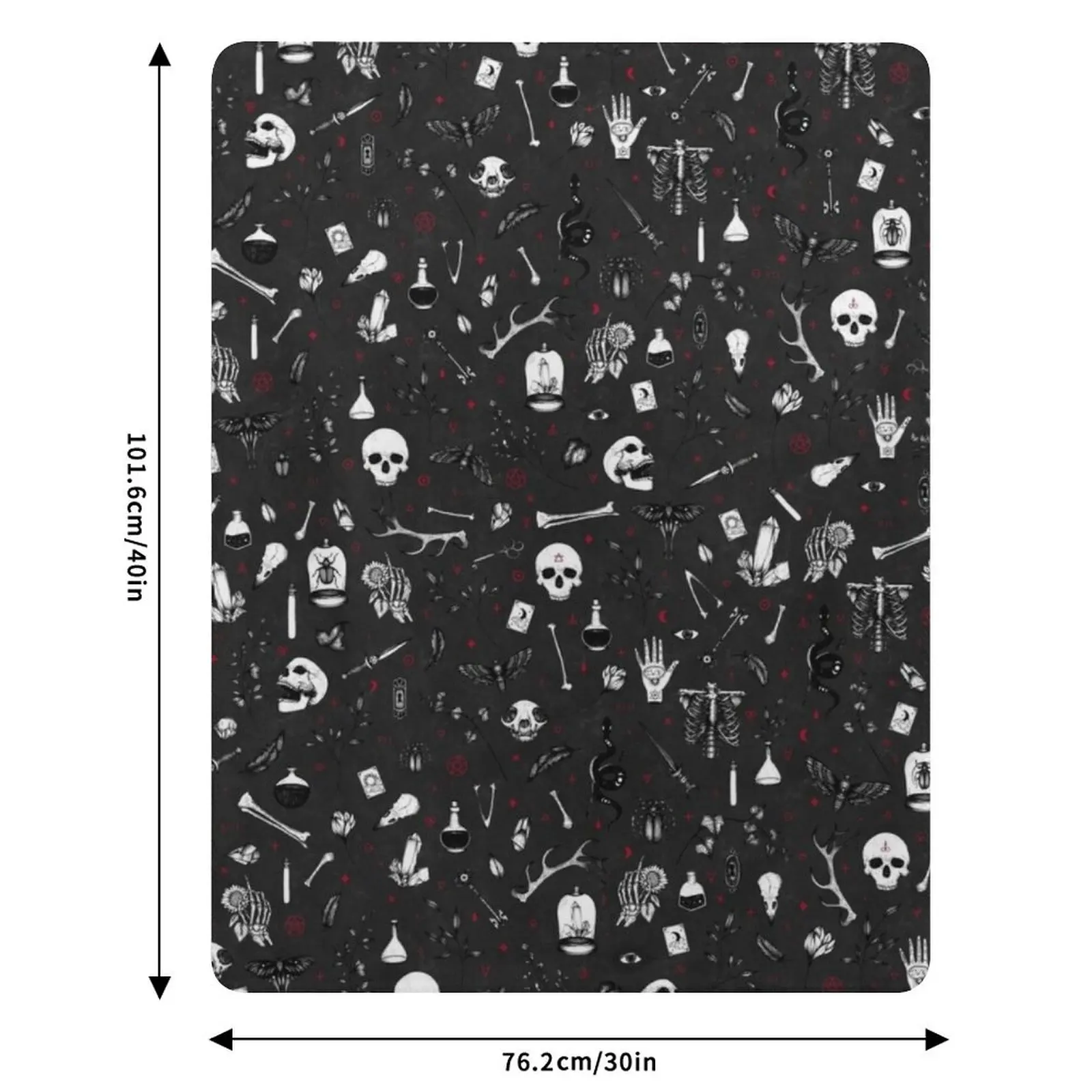 Black and Red Witchy Pattern Throw Blanket Cute Flannel Fabric Camping Hairy Blankets