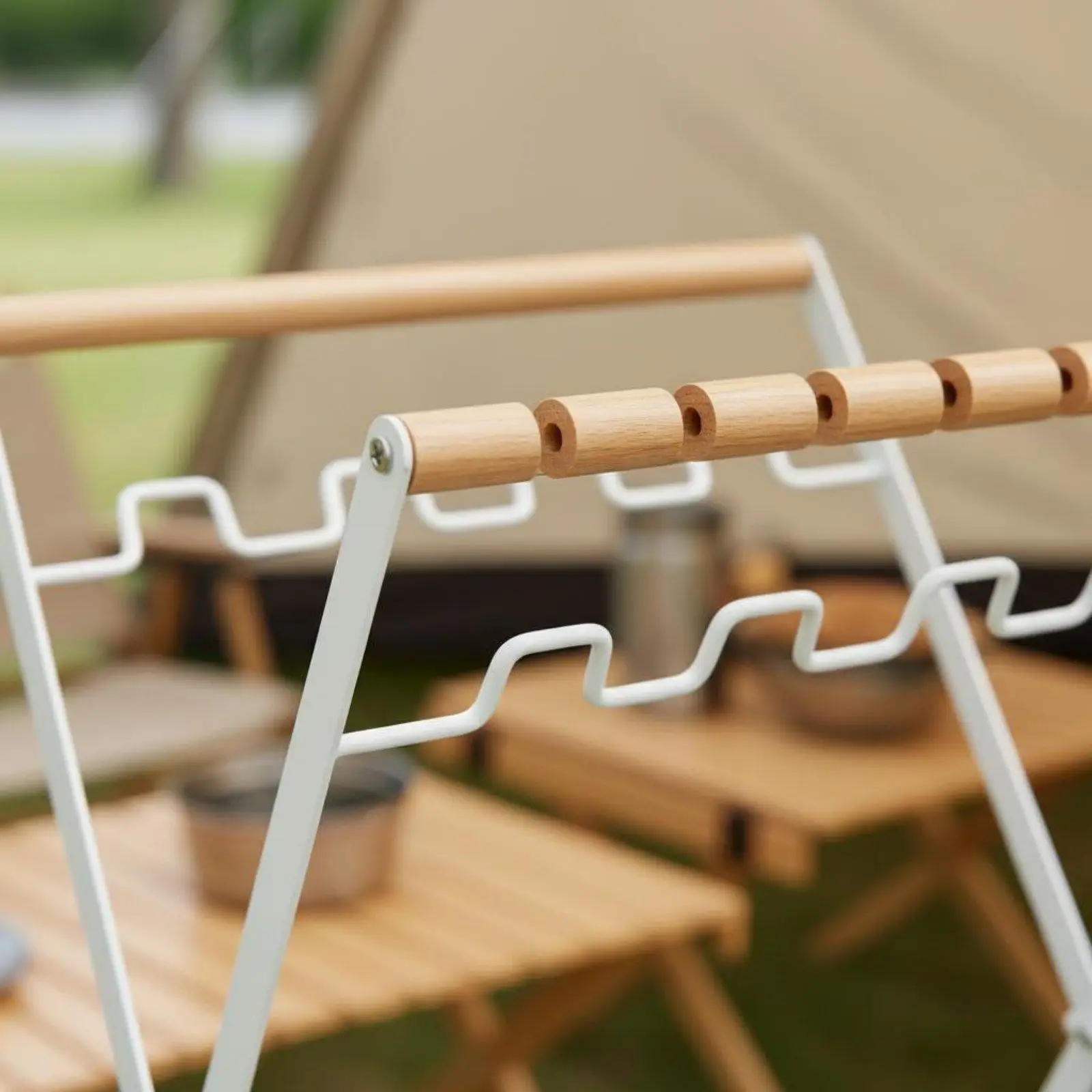 Outdoor Trash Rack Heavy-duty Foldable Rubbish Bin Holder Wooden Handle Iron Frame for Garden Recycling Organization