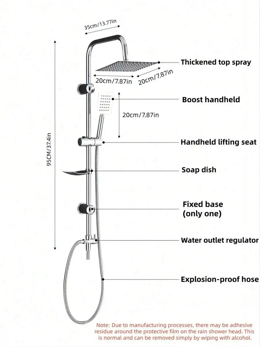 1SET Shower System Without Mixer Valve - 8Inch Rain Shower Head With Handheld Adjustable Bracket Solid Brass Slide Bar 60Inch Ho