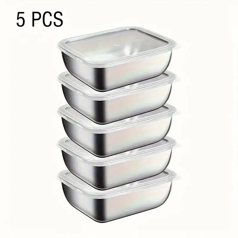 Cajas de preparación de comida apilables de acero inoxidable, 5 uds., para cocina, nevera, almuerzo, Ideal para preparación de comidas, almacenamiento de cocina de viaje