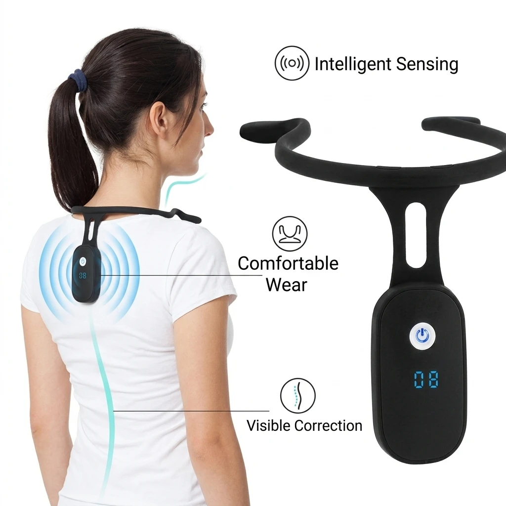 Correcteur de posture avec écran LCD, soutien dorsal en silicone, rappel de vibration invisible, rechargeable par USB, pour le bureau, l'étude, adultes et enfants