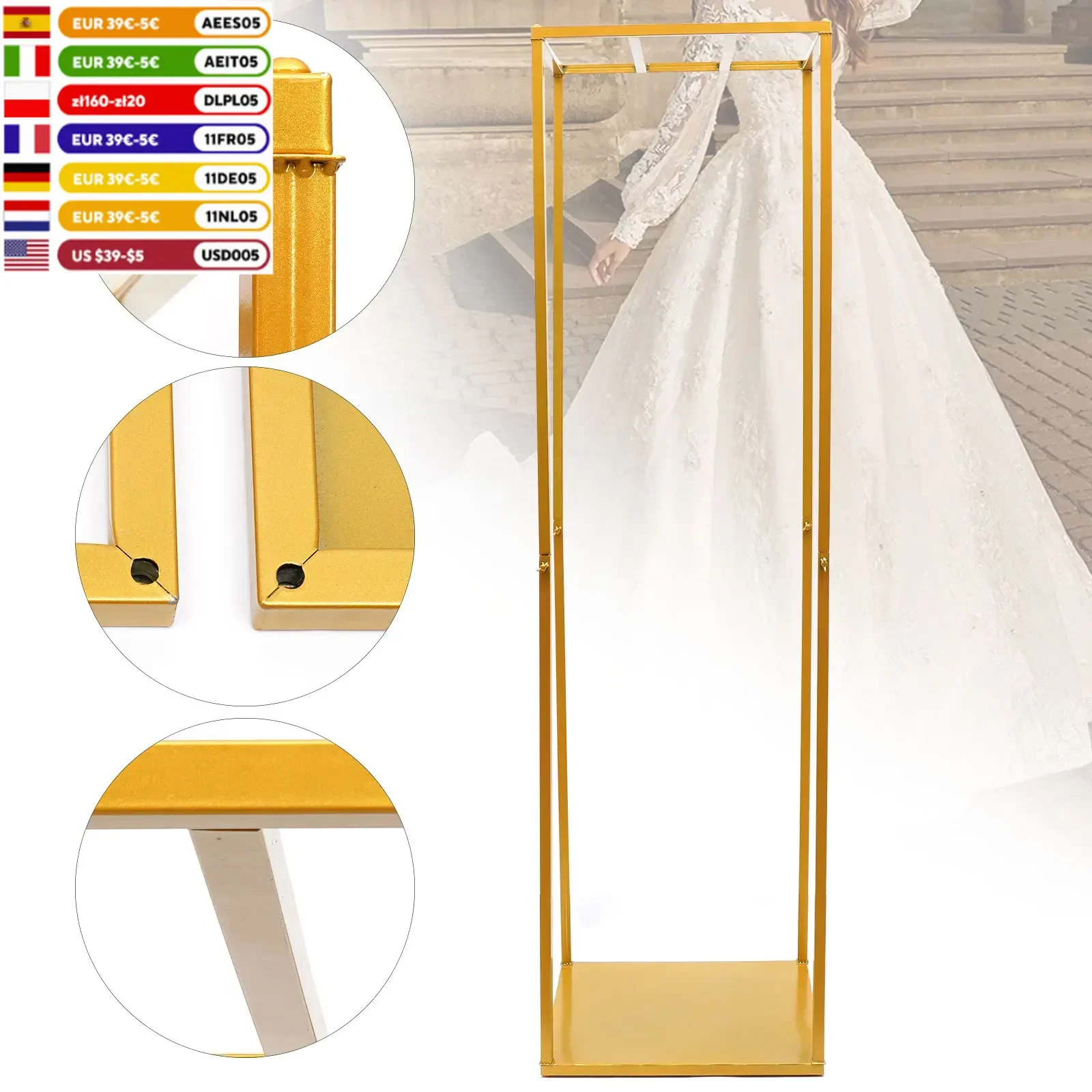 182cm Square Flower Stand Rack Metal Outdoor Party Wedding Anniversary Backdrop Props Decorations Gold Decor Support