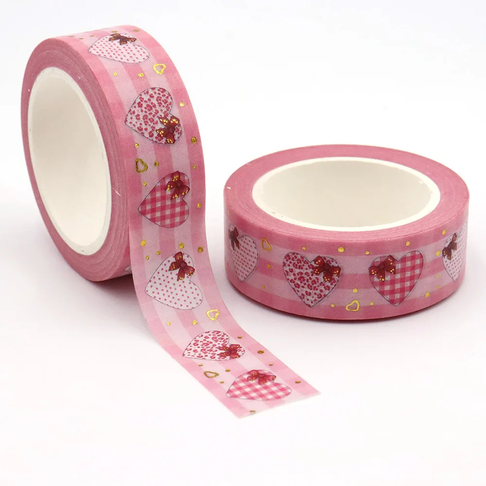 NEW 1PC 15mm*10m Gold Foil Farmhouse hearts Decorative Washi Tape Stationery Colourful Tape Office Supply washi stickers