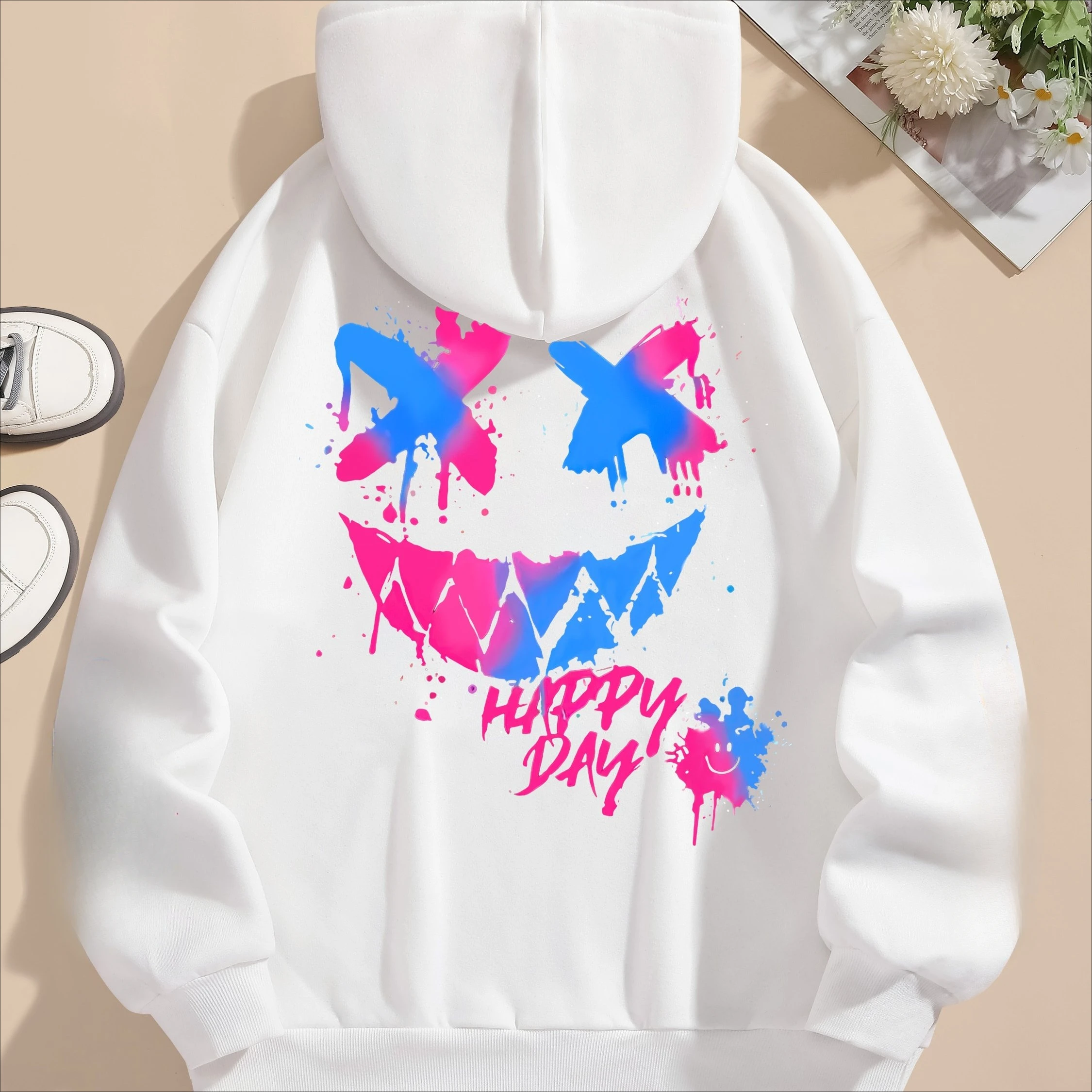 

2024 Autumn Winter Hot Sale Graphic and Letter Printed Hoodie Casual Pocket Long Sleeve Drawstring Hoodie Sweatshirt Women Wear