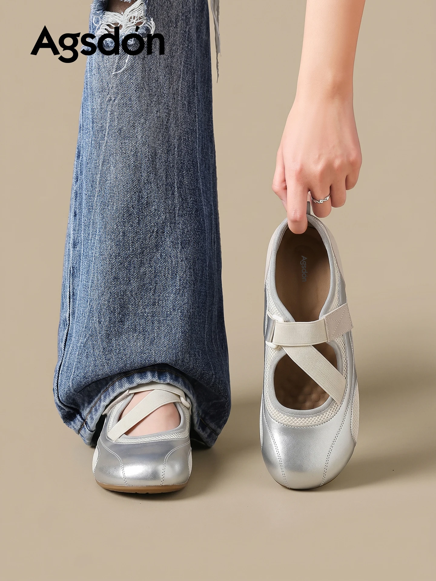 

Agsdon Sporty Mary Jane Women's Sandals Ballet Flat Trainer Casual Slip-On Shoes Low Heel round Toe PVC Outsole Summer 2026
